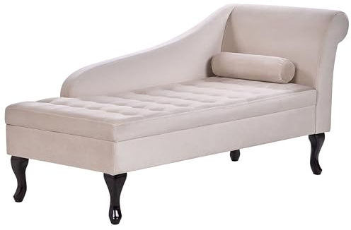 Beliani Chaiselongue rechtsseitig Samt beige mit Lehne Bettkasten Dekokissen Pessac