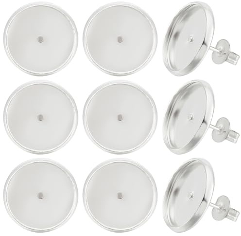 Beebeecraft 1 Box 20Pcs Cabochon Ohrringr ohlingen Aus Sterlingsilber Plattierte Mit Flacher Runder Lünette 12 mm Tablett Pfostenbecher Ohrsteckerzubehör Mit 20 Ohrmuttern Für Die Herstellung