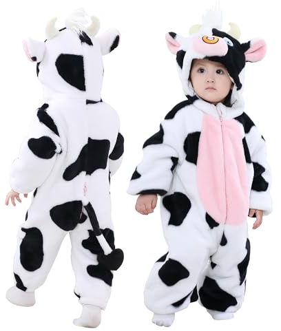 Doladola Kattdräkt för barn, babydräkt för karneval och halloween, djuroverall för flickor och pojkar, ko, 2-2.5 År