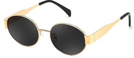 FEISEDY Retro Oval Sonnenbrille Damen Klassische Vintage Brillen mit Metallrahmen und UV400 Schutz B0124