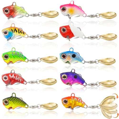 Jig Spinner Set 10 Stück Spinnköder, Spinner Angeln Angelköder Set, Spinnerbait Bleikopfspinner 9g, Hecht Köder, Jig Spinner Kunstköder für Barsch, Hecht, Zander, Wels, Döbel