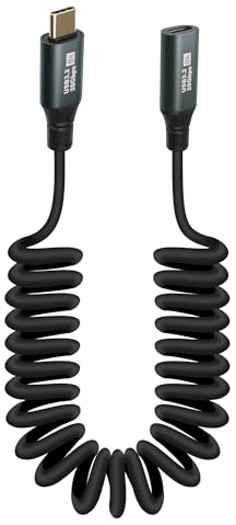 GELRHONR Cable en espiral USB C a USB C, Tipo C macho a Tipo C hembra OTG Cable de carga rápida 100 W, 20 Gbps USB 3.2 Gen2×2 8K@60Hz HDR, para iPhone 15/pro/plus/pro max, s23 s22 s21, Note 20