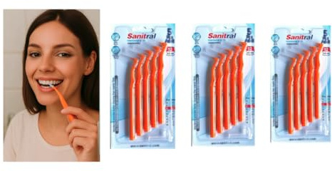 Sanitral Angle Interdentalbürsten (0,5 mm - Größe 2), abgewinkelte Zahnbürste zur Zahnreinigung - Ausgezeichneter Zugang zwischen den Zähnen - Gelb (3 x 5 Stück) 15 Stück