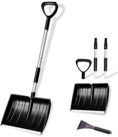 Qcdou Grande Pala da Neve, Larghezza 41 cm, con Manico Ergonomico in Alluminio e Impugnatura a D, Pala da Neve Bordo in Alluminio, La Pala da Neve Perfetta per l'inverno (A-Black)