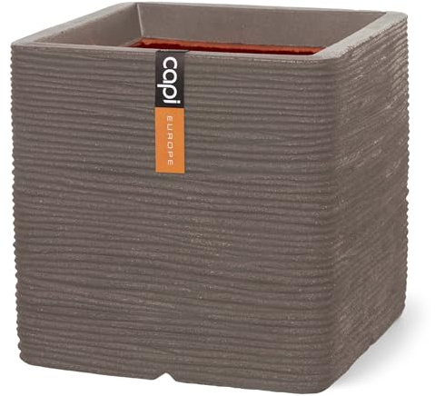 Capi Europe - Vaso quadrato Rib NL - 50x50 - Marrone talpa caldo - Apertura Ø50 - Vaso da interno e da esterno - KWTR904