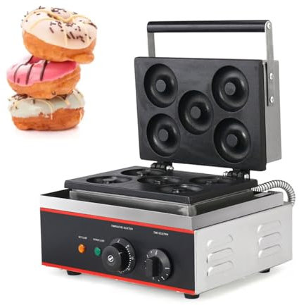 JDQTPOET Macchina per Ciambelle Commerciale, Macchina per Waffle Elettrica a 5 Fori da 1550 W con Antiaderente, 50-300 ℃, Attrezzatura Elettrica per Cucinare Il Pane per Panetteria Aziendale