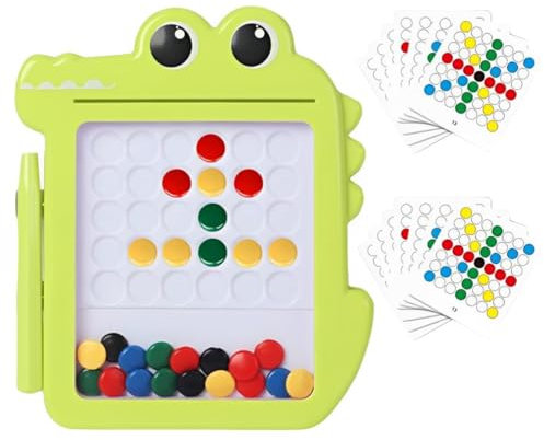 EIH Planche à Dessin Magnétique pour Enfants,Tableau Magnetique Enfant,avec Stylos Magnétiques,Mignon Petit Crocodile,Tableau Enfant,Perles Colorées Dot Art Magnétique Jouet de Voyage Montessori