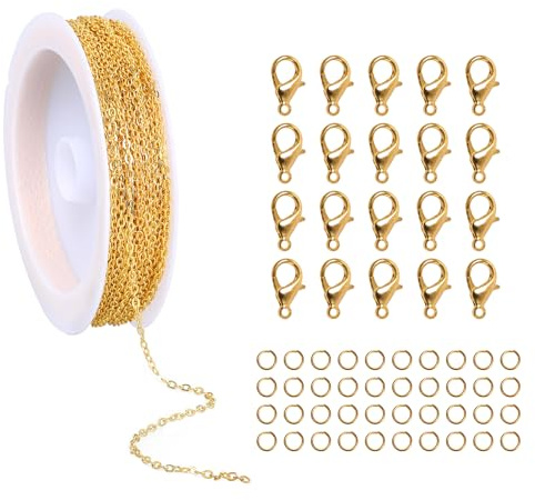 Styquenzer 32.8 Feet Gold Chain for Jewelry Making, Metal Bracelet Necklace Link Chains with 40PCS Lobster Clasps 80PCS Jump Rings for DIY Necklace Bracelet Jewelry Making Supplies