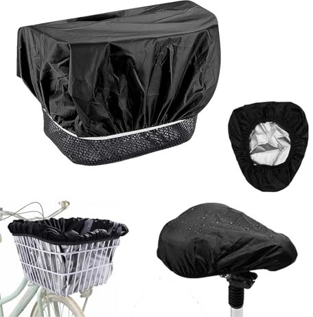 CPRNQY Fahrradkorb mit Regenschutz, Fahrradzubehör, Kunststoff, Lenkermontage, Schwarz