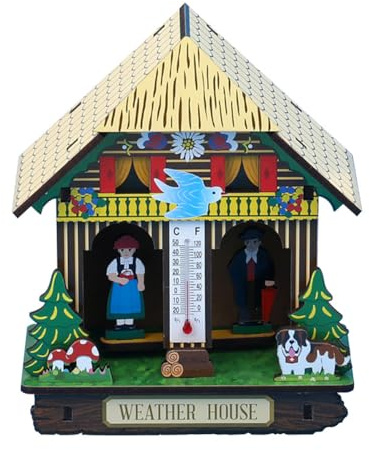 Aublinto Wetterhaus aus dem Schwarzwald Wetterstation analog Haus Holz Chalet Barometer Thermometer Hygrometer Wald Wetter Wandbehang Ornamente Heimdekoration wetterfest Analoges Wetterhäuschen