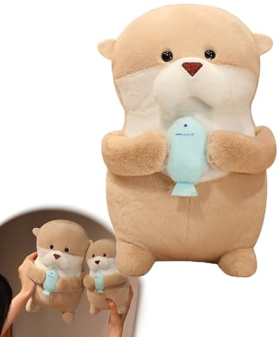 Kuscheltier Otter Plüschtier, Süßes Otter Spielzeug, Otter Stofftier Flauschig Kissen Mit Fisch, Superweiche Zum Kuscheln & Spielen Plüsch Spielzeug, Otter Geschenk Erwachsene,Kinder (1 Stück-11 cm)