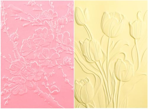 2 Stück 3D Prägeschablone für Kartenherstellung Vögel Kirschpflaumenblüte und Tulpe Floral Texturen Impressionen Hintergrund Kunststoff Prägeschablonen Vorlage für DIY Scrapbooking und andere