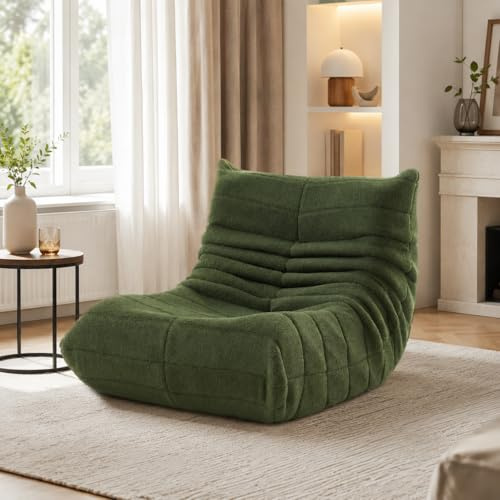 BRILVERDE Pouf Poire pour Adultes, Chaise de Sol avec Dossier, Canapé Accent Bean Bag, Fauteuil de Lecture Confortable, pour Salon, Chambre à Coucher, Salon, Bureau, avec Remplissage (Vert)