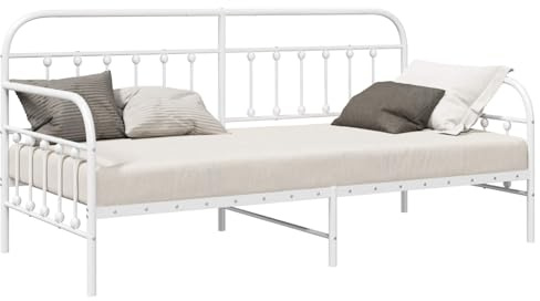 vidaXL Tagesbettrahmen Weiß 100 x 200 cm Pulverbeschichteter Stahl | Lässt sich easy für verschiedene Zwecke umwandeln, Robuste Metallkonstruktion sorgt für lange Lebensdauer,