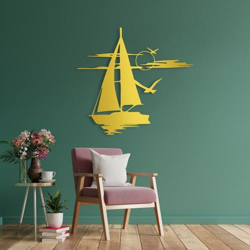 Metall Wandkunst Segelboot, Sonne Wandation Outdoor, Boot, Möwe, Maritime, Wohnzimmer