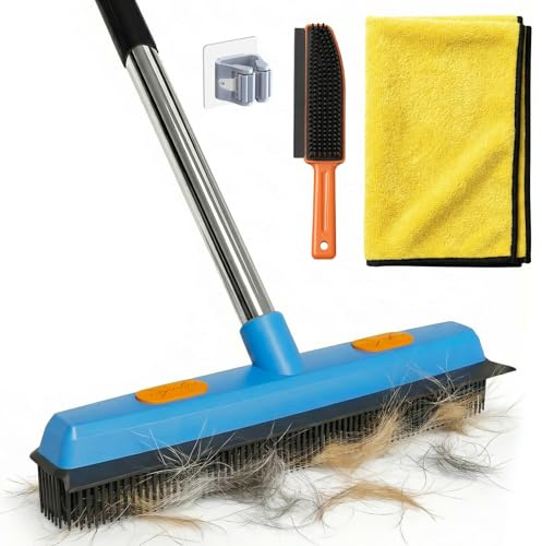 Woobroo Rubber Broom 3 in 1 Rubber Broom with Squeegee 146 cm Carpet Brush for Pet Cat Dog Hair Removal Carpet Kitchen Garden Yard Window Cleaning