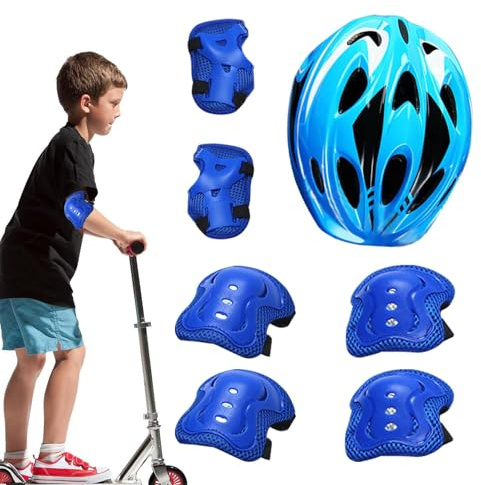 Kit de Protection Casque Genou et Coude - Protège-Poignets Genoux Coudes Casque Patinage | Équipement de Sécurité Sportif pour Roller Patinage Cyclisme et Trottinette