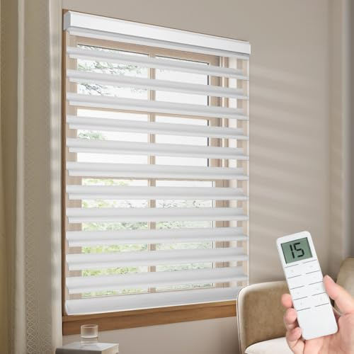 Tokblind Motorized Sheer Shade with Remote Control, Blackout Electric Roller Blinds Work with Alexa via Hub, Rechargeable Smart Window Shade Custom Size (Blackout Greyish White)