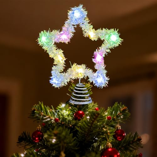 Cúspide de árbol de Navidad, punta de árbol de Navidad, estrella LED para la punta del árbol de Navidad, estrella de Navidad iluminada, colores brillantes