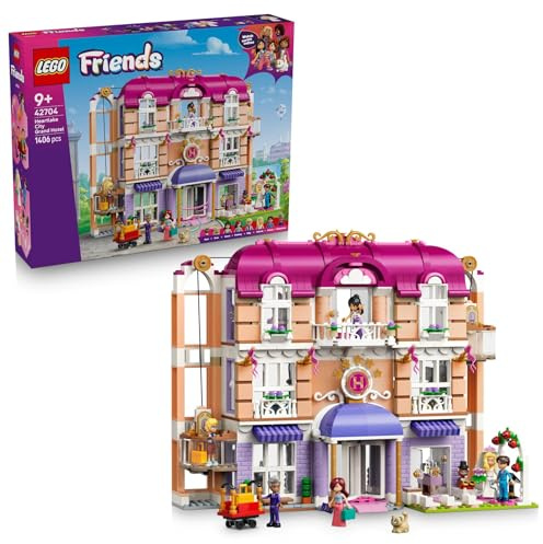 LEGO Friends Gran Hotel de Heartlake City de Juguete – Casa de Muñecas en Miniatura con 6 Mini Muñecos, 2 Figuras de Animales y Accesorios – Regalo de Cumpleaños para Niñas de 9+ Años – 42704