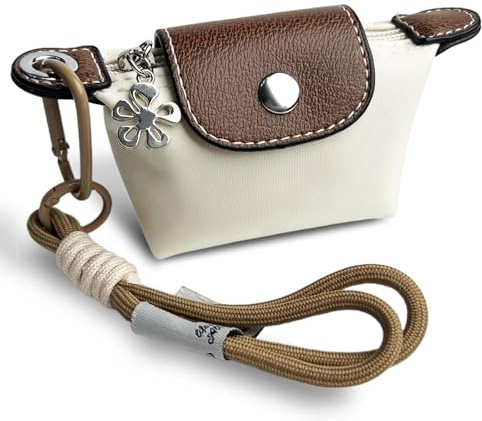 Wuflyover Coin Purse for Women, Mini Nylon Change Purse with Keychain, Small Zip Pouch for Coins, Cash, Cards (beige)