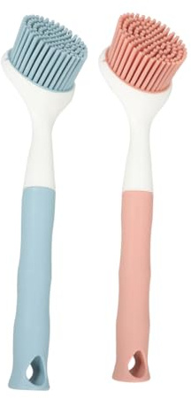 Yardenfun 2 pièces Brosse Vaisselle Réutilisable TPR Lot de Brosse Évier Cuisine Poignée Longue pour Nettoyage Casseroles et Ustensiles Rose et Bleu