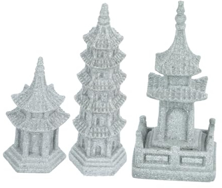 OFFSCH 3 Piezas Estatuas de Pabellón de Piedra Arenisca de Pagoda Decorativa para Jardín Adorno de Paisaje Zen para Hogar y Bonsáis