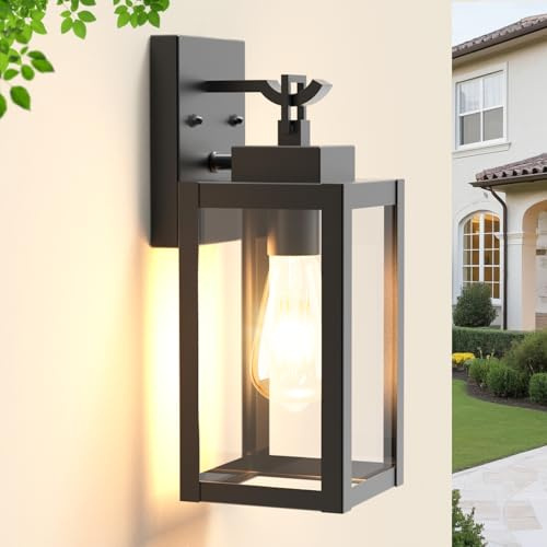 Wondlumi Aussenlampe Wand E27 Wandleuchte IP44 Glas Schwarz Vintage 1er Set | Aussenleuchte Klarglas Retro Wandlampe 230V Haus Terrasse Flur Eingang Balkon Außenlampe ohne Leuchtmittel