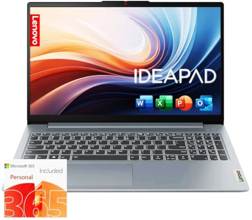Lenovo IdeaPad Laptop de 15.6 pulgadas con Microsoft 365 para estudiantes y negocios | Intel Core | 12 GB de RAM | SSD de 256 GB + eMMC de 128 GB | Almacenamiento en la nube de 1 TB | Batería de 11 HR