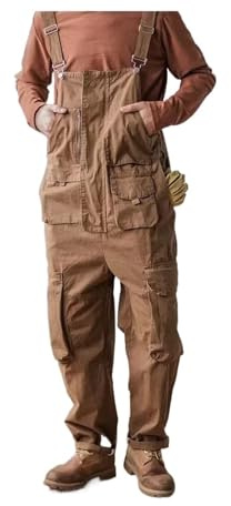 AMEEDA Salopette Homme Salopette de Travail Multi-Poches à Tube Droit for Homme, Combinaison avec Pantalon Bretelles(Dark Brown,XL)