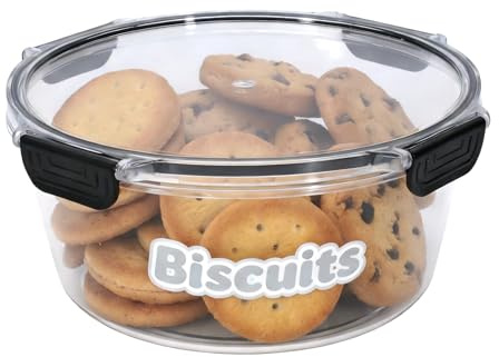 Gzsekken Airtight Biscuit Tin Clear Plastic Snack Containers Biscuit Barrel Round Food Containers with Lids 2L Cookie Jar Cracker Storage BPA-Free Tin Food Storage Jar