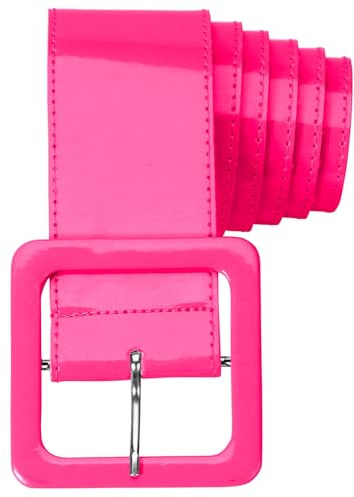 Breiter Damen Gürtel in Lackoptik | Statement Taillengürtel mit großer eckiger Schnalle | Perfekt als 80er & 90er Jahre Kostüm Zubehör | Retro Gürtel für Kleid, Karneval & Mottoparty (Pink)