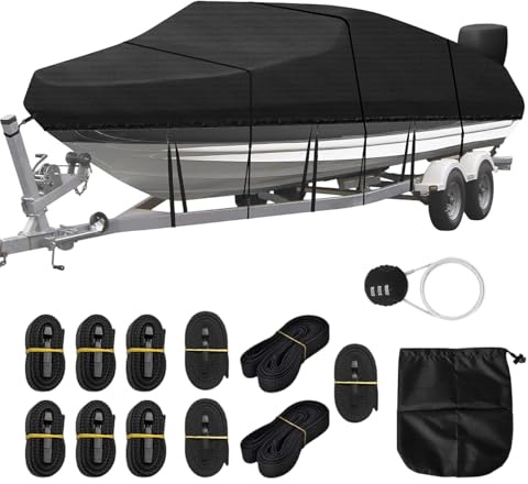 Bootsplane Wasserdicht, 420D Oxford Bootsplane mit Zahlenschloss+Aufbewahrungstasche, Bootspersenning Abdeckung Persenning, Schlauchboot Bootsplane, für V-Rumpf, Ruderboot, Angelboot (14-16ft)