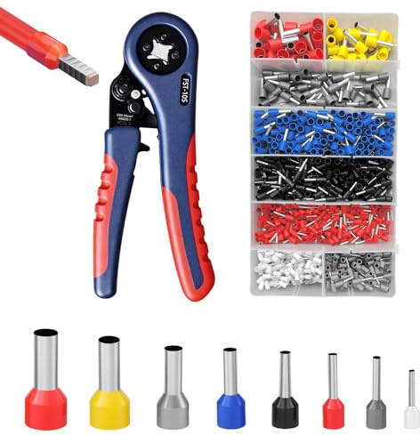 Crimpadora Kit, AWG28-7 Crimpadora Terminales Electricos, Crimpadora 0,08-10mm², 1200pcs Terminales Eléctricos, 8 Tipos Punteras Electricas, para Instalaciones Eléctricas y Reparaciones de Vehículos