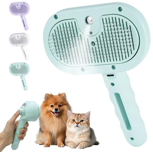 Kiaxffy Katzenbürste mit Dampf Hundebürste, Selbstreinigende Bürste Für kurz- & langhaarige Hunde/Katzen/Kaninchen, Multifunktionale Dampfbürste Katze Massage Kamm (Grün)