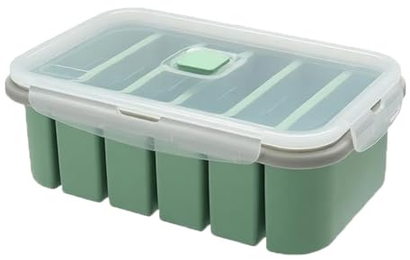 Recipiente de silicona con tapa para congelar, envase hermético para sopa, caldo y salsa, contenedor de almacenamiento al vacío para preparación de comidas, cocina y conservación (Verde, 6 casillas)
