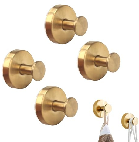 4 Pièces Crochet Ventouse Salle de Bain Puissante, Crochets à ventouse, Crochet Ventouse Inox, 5KG Porte Serviette Sans Percage Réutilisable en Acier inoxydable 304 pour Serviettes, Peignoir (Doré)