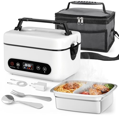 VAYOTOY Kabellose elektrische Lunchbox Erwachsene mit Akku, 16000 mAh wiederaufladbare Lunchbox mit automatischer Heizfunktion, Beheizte Lunchbox 1L für Büro, Picknick, Auto und Outdoor-Nutzung
