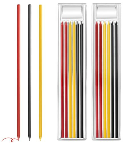 MECHEER 12 Pencil Refills for Carpenter Pencils, 2.8mm Pencil Lead Refills for Deep Hole Marker, Leads Replacement for Builders Joiners, Work Pencils for Builders Scribe Woodworking, 3 Colors