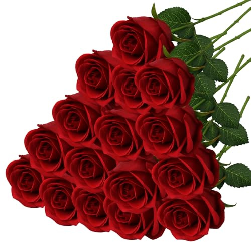 16 Stück Künstliche Rosen Wie Echt, Künstblumen Seidenblumen Rosen, Hochwertige Kunstblumen Für Hochzeit, Tischdekoration Und Valentinstag, Realistische Optik Ohne Verwelken für DIY Hochzeitsfeier