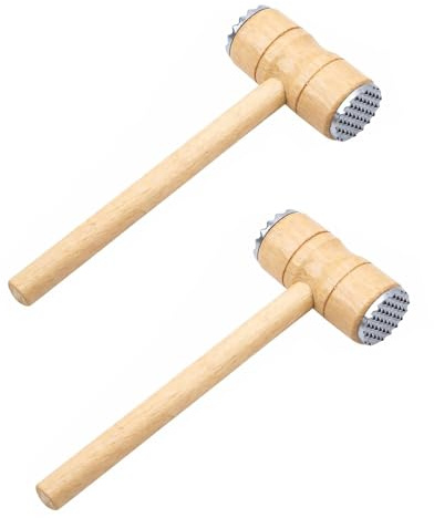 RIZZIIZ Meat Tenderizer Hammer, Wooden, Double-Sided, Meat Mallet with Metal Textured Head, Multipurpose, Cooking Accessory Set, Tenderizer for Home Kitchen, Restaurant and BBQ Use, (2PCS)