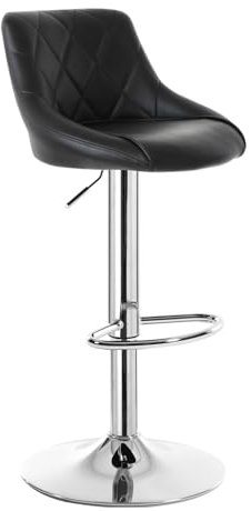 WOLTU Barhocker mit Lehne, stufenlose Höhenverstellung, verchromter Stahl, pflegeleichter Kunstleder, gut gepolsterte Sitzfläche, 11 Farbe (Schwarz)