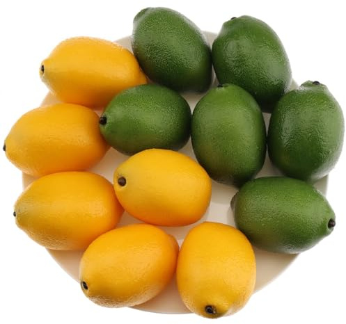 Gresorth 12pcs Yellow & Green Artificial Lifelike Simulation Lemon Fake Fruit Home Kitchen Cabinet Decoration