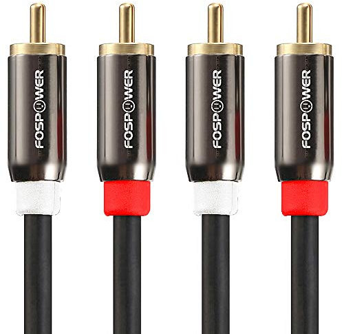 FosPower (1.8m / 6ft) 2 RCA M/M Stereo Audio Cable [24K Gold Plated | Copper Core] 2RCA Male to 2RCA Male [Left/Right] Premium Sound Quality Plug