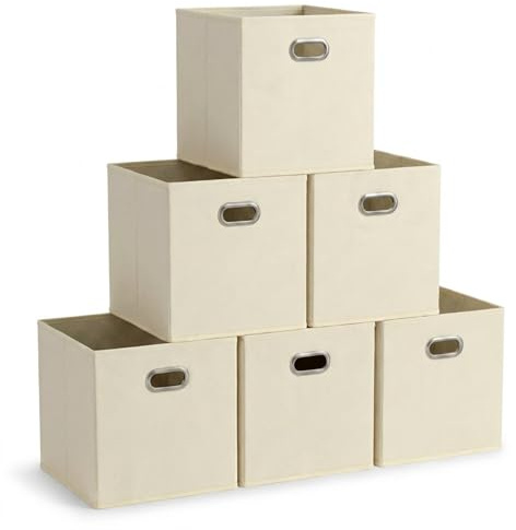 Household Essentials 82-1 Foldable Fabric Storage Bins | Set of 6 Cubby Cubes with Handles | Natural, 6 lbs
