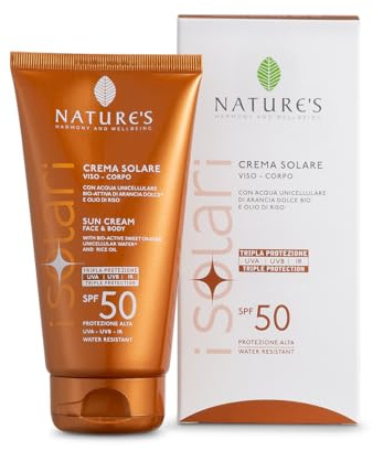 Nature's - iSolari, Crème Solaire SPF 50, Protection solaire Visage et Corps, Crème Hydratante et Nourrissante, Résistant à l'eau 150 ml