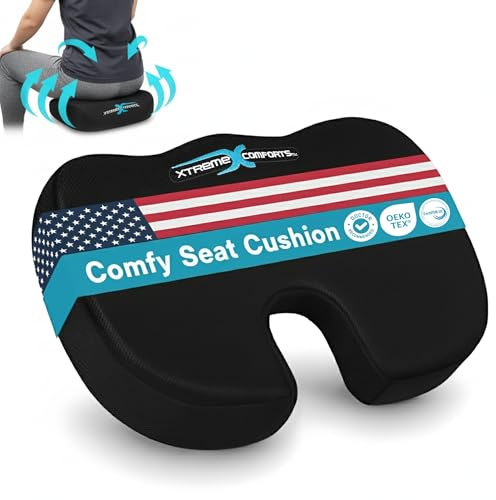 Xtreme Comforts Seat Cushions | Office Chair Cushions for Desk, Car, Wheelchair| Ergonomic Memory Foam Seat Cushion for Support & Comfort | Helps Improve Sitting Posture for Work & Body Relief