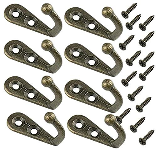 Yansanido Pack of 24 MINI Bronze Tone Vintage Style Double Hole Metal Single Hook Hangers Door Hook Hanging with 48 Screws