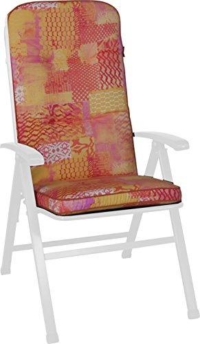 ANGERER Stuhlauflage hoch rosa-orange-gelb Gemustert | Hochlehnerauflage, Auflage für Gartenmöbel, mit Bändern, dicke Füllung aus Schaumstoff mit Vliesummantelung, Made in Germany