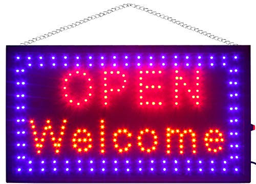 Super Bright Flashing LED OPEN WELCOME Shop Sign Neon Hang Display Window Light (LARGE)